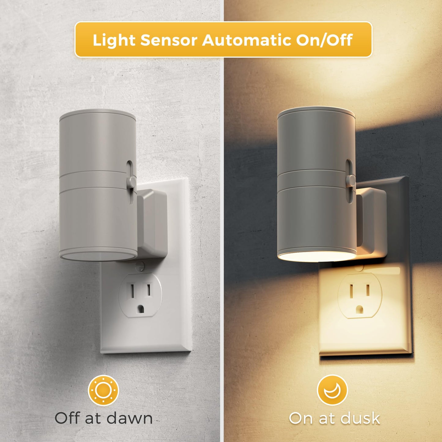 L LOHAS LED Night Light Plug in, Night Lights Plug into Wall, Light Sensor, Cement Gray Housing, Soft White Nightlight, 100LM Dimmable Nightlights for Hallway Bedroom Bathroom, 2 Pack