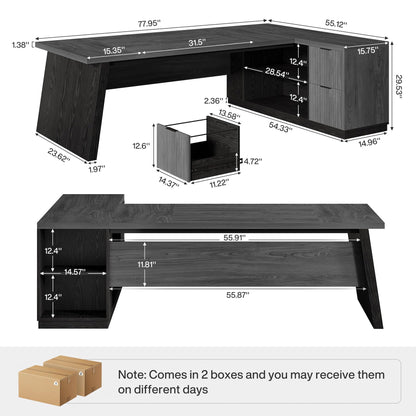 Tribesigns 78" L Shaped Desk with Drawers, Lage Office Desk with Storage Shelves, Modern Corner Computer Desk for Home Office (Gray and Black)