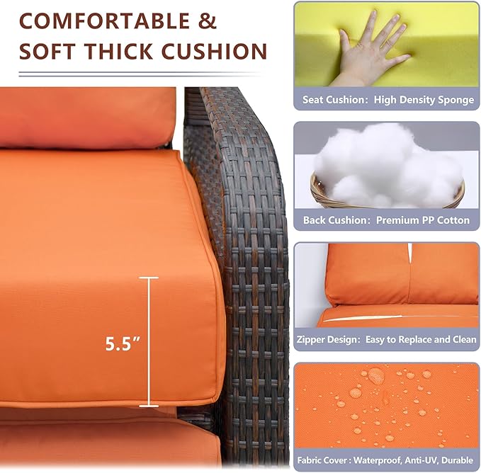 ART TO REAL Automatic Adjustable Patio Recliner Chair Relaxing Sofa Outdoor Wicker Armchair Furniture Aluminum Frame Lounge with Soft Thicken Cushion