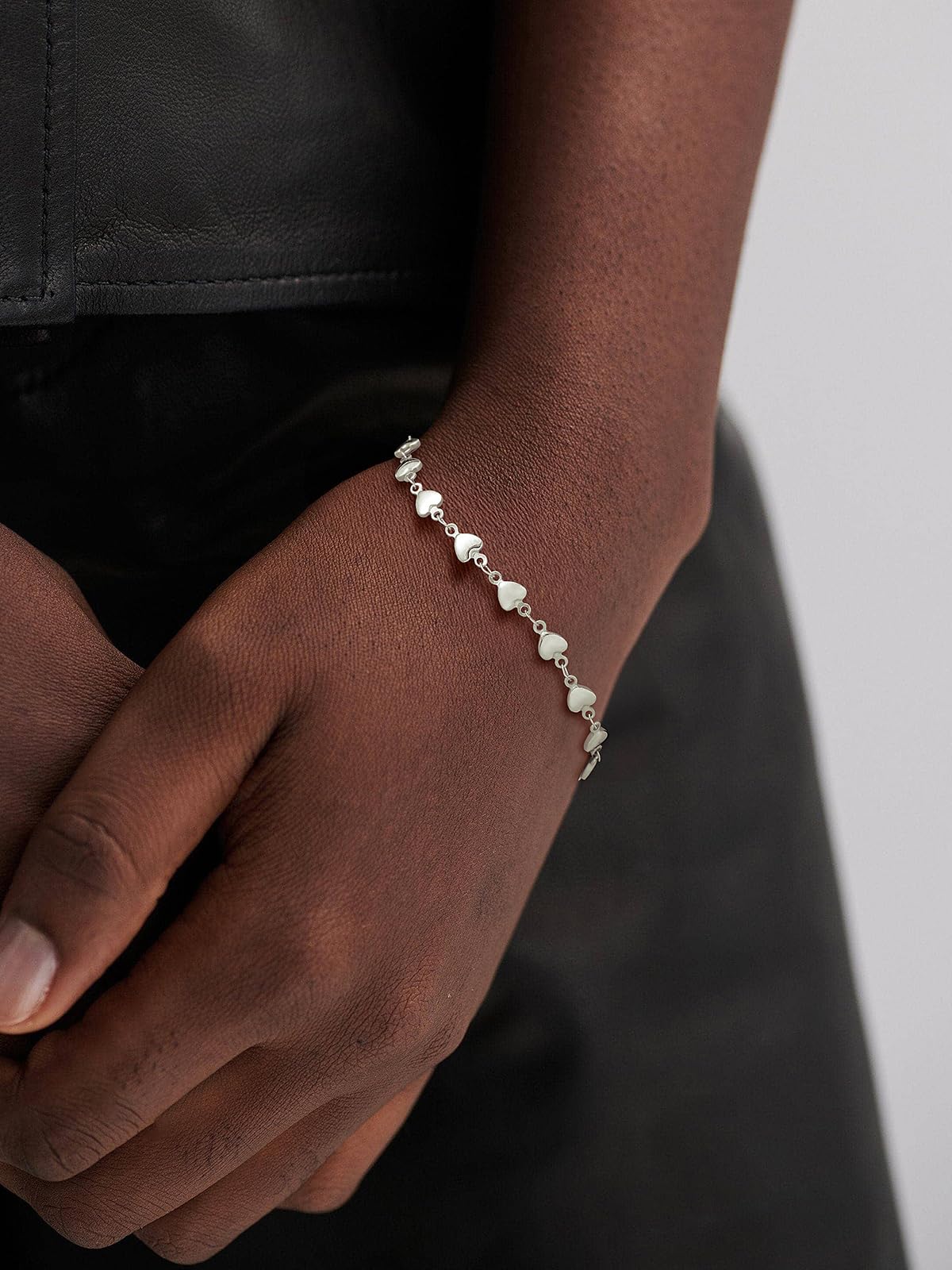 U7 Men Women Stainless Steel Heart Link Chain Bracelet, 8 Inch