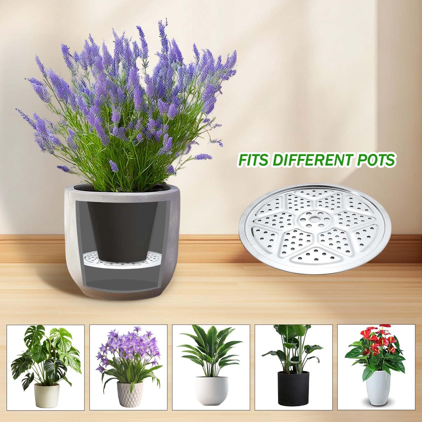 3PCS Round Planter Inserts for Large Tall Pots, 13" Stainless Steel Flower Pot Lift Insert Portable Planter Accessories Circular Plant Risers for Inside Pots with Drainage Hole, Use Less Potting Soil