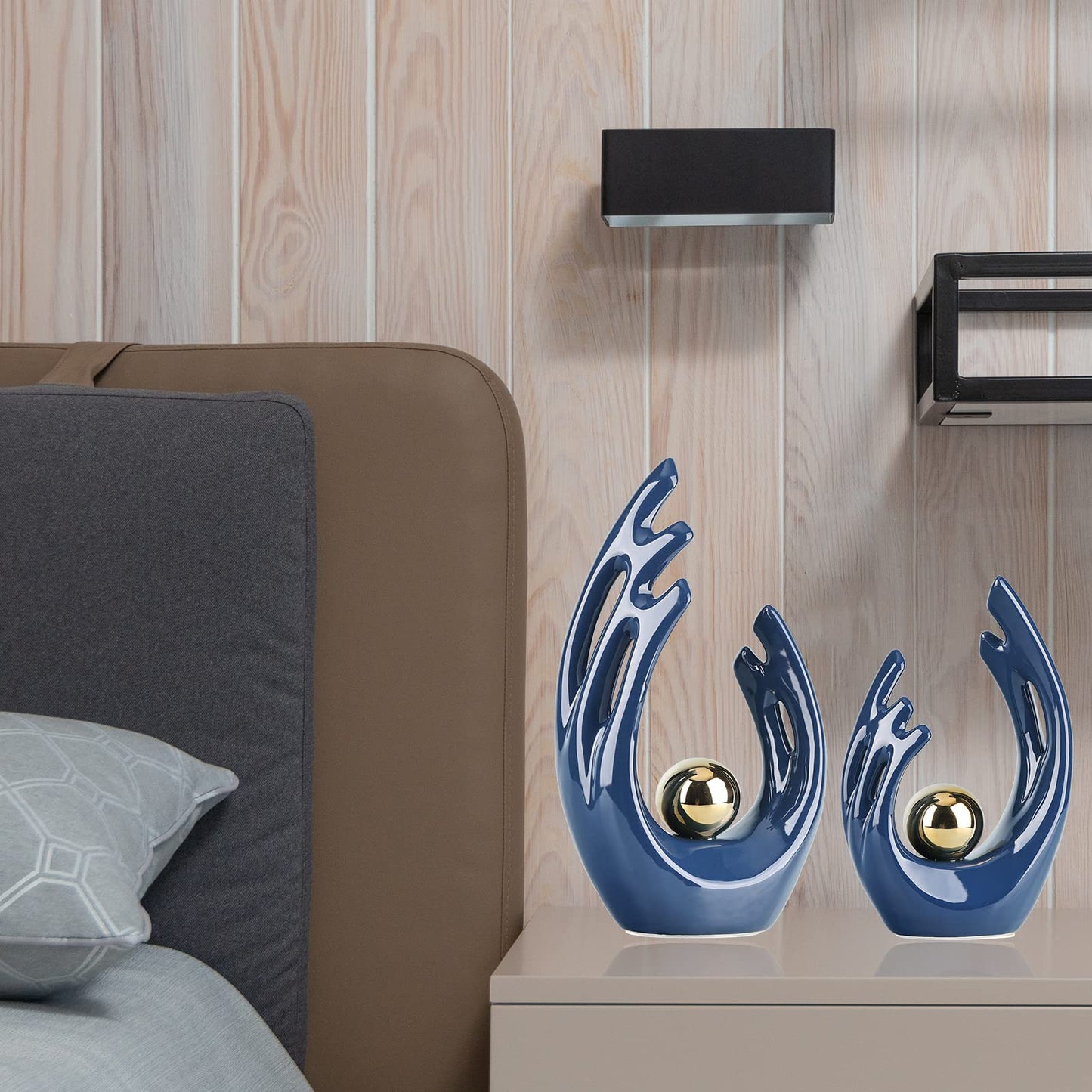 12" H Navy Blue Aesthetic Room Decor Accent, TV Stand Funky Table Centerpiece, Abstract Art Ceramic Statue and Sculpture, Blue Decor for Living Room, Bookshelf Decorative Objects, Shelf Decorative