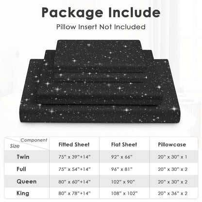 Pamnest Twin Size Bed Sheet Sets, Space Starry Deep Soft Microfiber 3 Pcs Bedding Sets for Kids and Adults Bedroom Bed Decor, Black Star Sky Flat, Fitted Sheet and Pillowcases