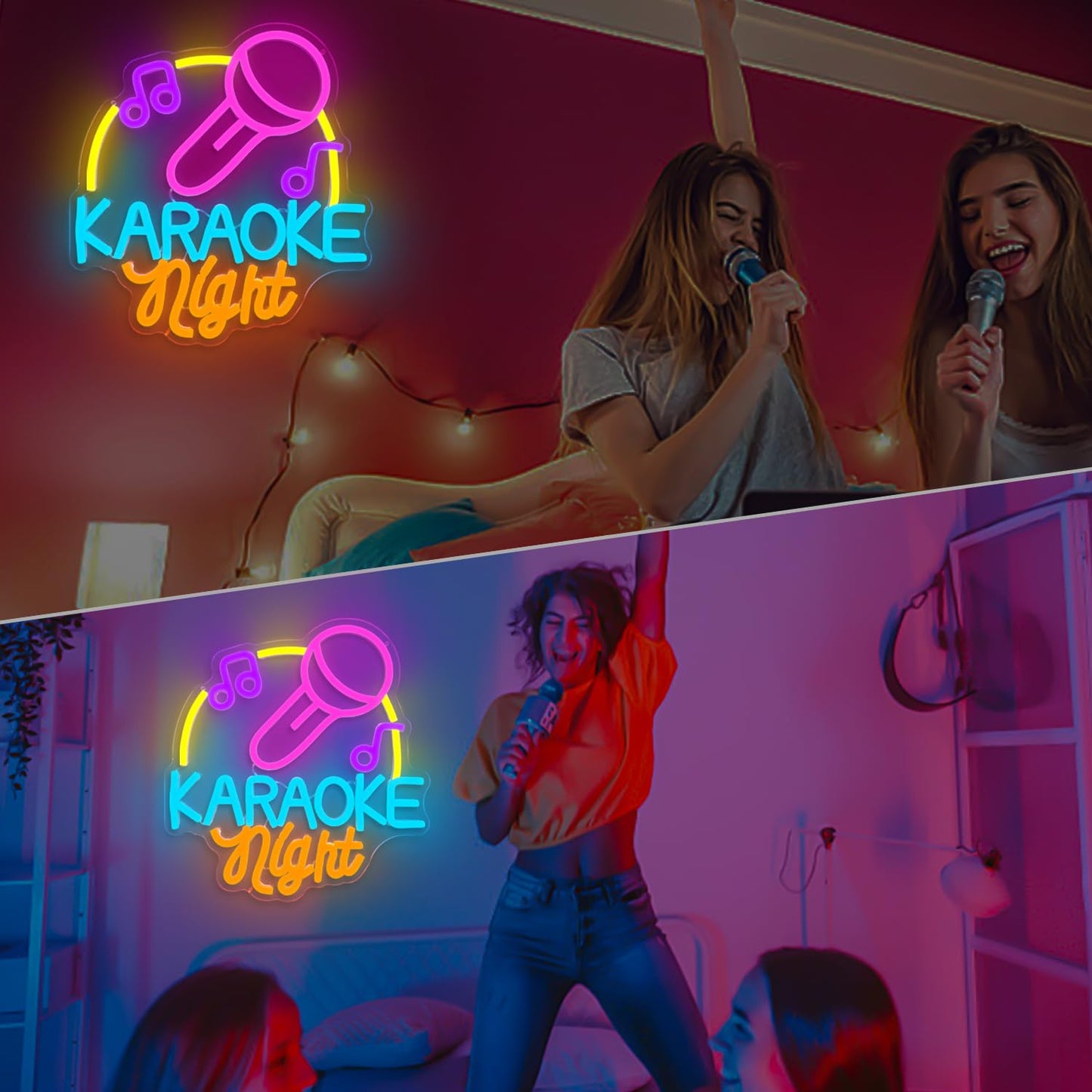 Karaoke Neon Sign Dimmable Led Karaoke Party Neon Lights Signs for Man Cave, USB Powered Karaoke Bar Neon Signs Music Decoration for Live, Wall, Party