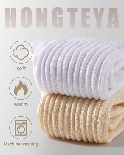 HONGTEYA Slouchy Crew Socks for Women Soft Scrunch Socks Cute Fashion Retro for Boot Sneakers Size 5-11 (US, Alpha, One Size, Regular, Tall, 2pairs Beige/White)