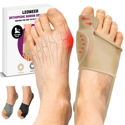 LEOWEER Bunion Corrector Sleeve, Breathable Bunion Big Toe Alignment Splint with Anti-Slip Heel Grip,4 Sizes,Extra Thick Gel Pads & Adjustable Straps for Hallux Valgus Comfort. (Beige, XL: MEN 10-13)