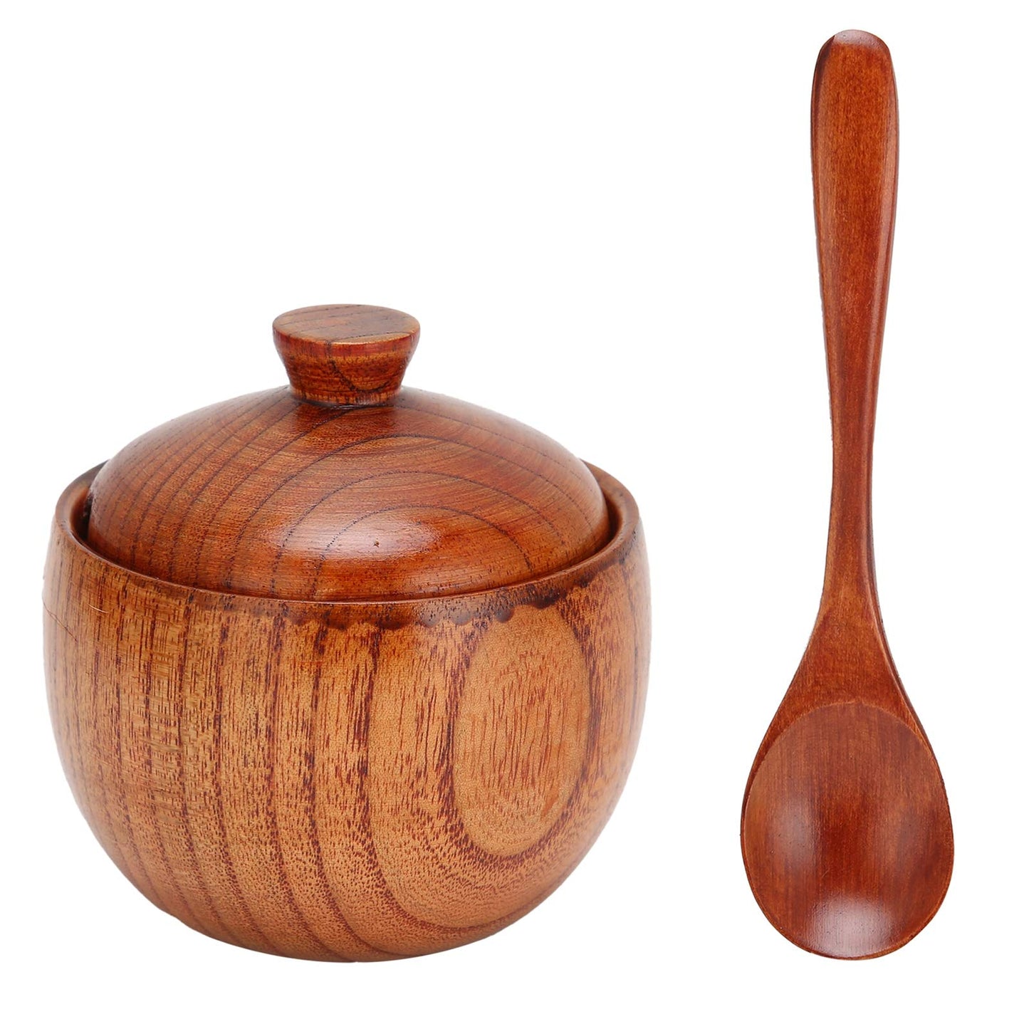Wood Spice Pot Sugar Bowl Salt Pepper Seasoning Box with Spoon and Lid Kitchen Tool Food Jars and Crocks