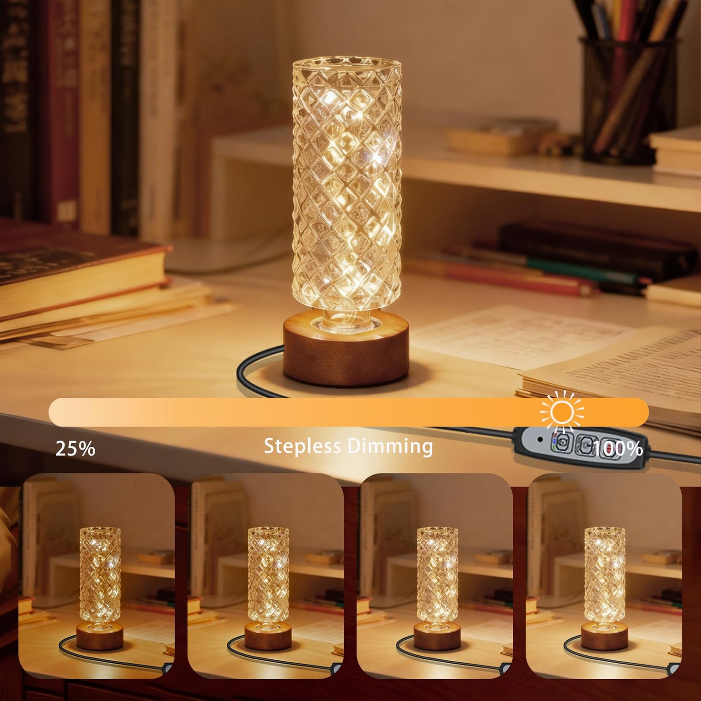 PWTZMYXGS Dimmable Crystal Night Light,Small Bedside Lamp,Nightlight with Timer,Room Decor Desk Lamp,Bedroom,Living Room,Kitchen,Dining Room Lamp (Pineapple Pattern)