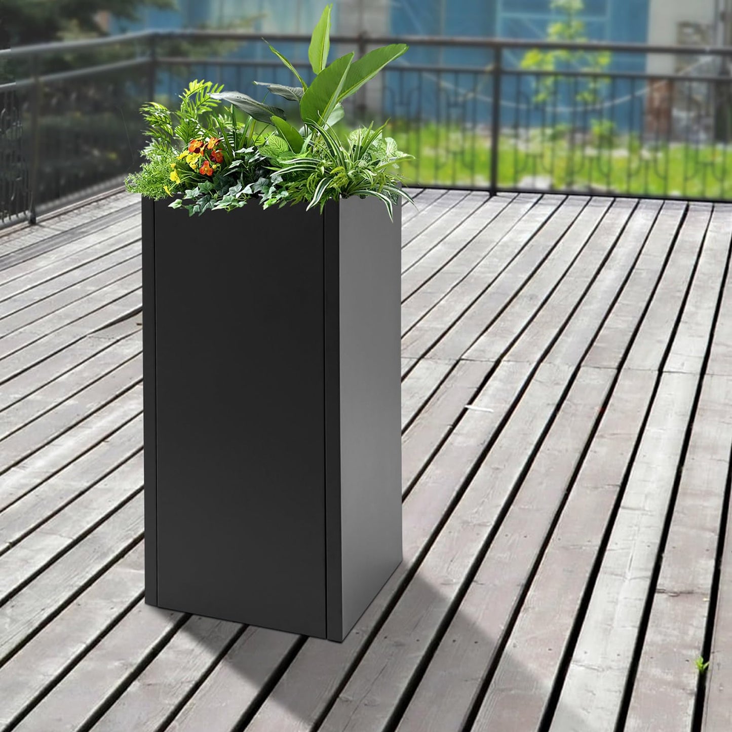 Synaiolma Tall Outdoor/Indoor Planter Box, 30in H Rectangular Large Flowerpot, Tall Metal Planter Box with Drainage Hole for Indoor Outdoor Deck Porch Garden Home Patio Front Door.