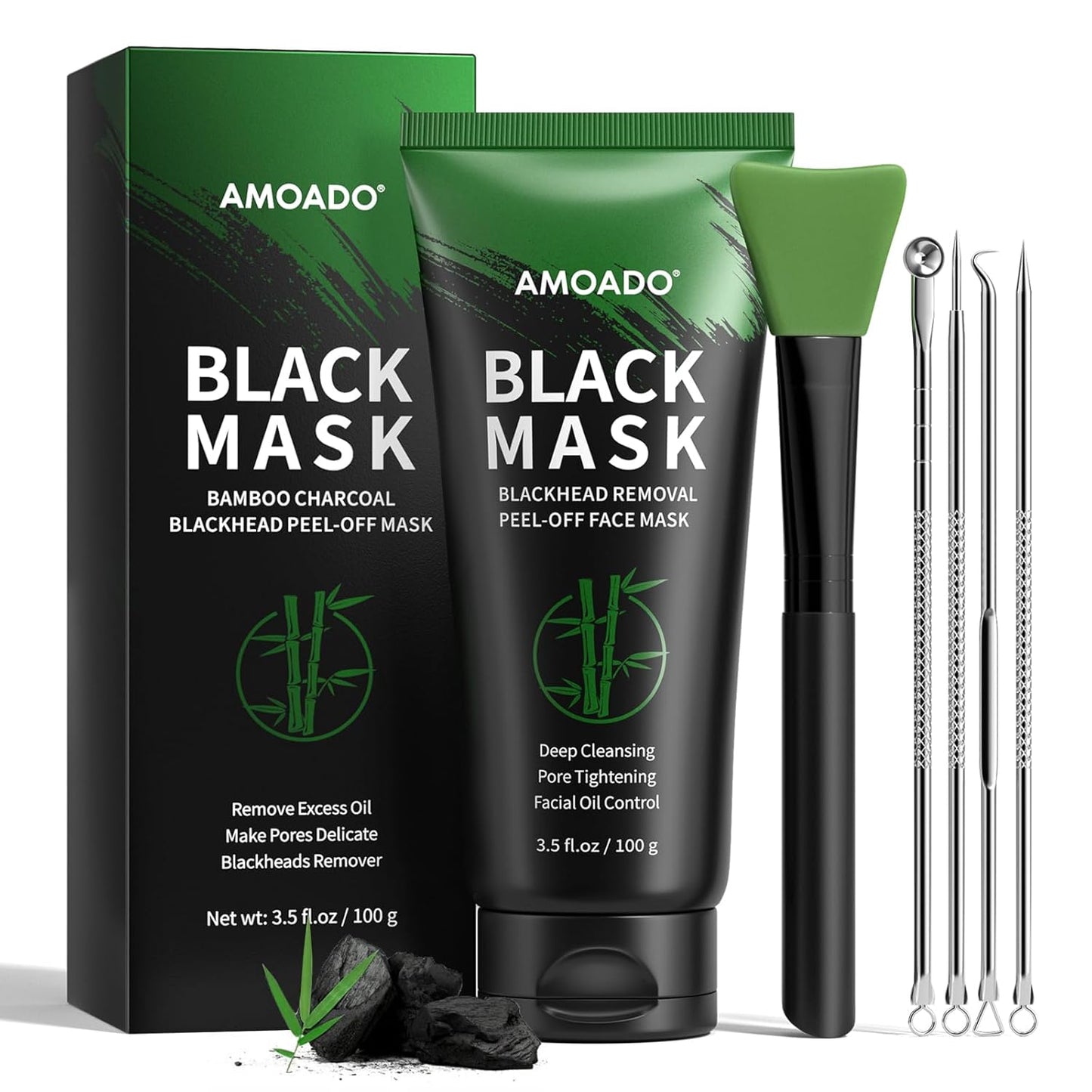 Blackhead Remover Mask, Charcoal Peel Off Face Mask Kit, (100g) Deep Pore Cleans,Oil Control, Blackheads Removal Peel Off Black Mask for Men & Women – Includes Brush,Extractor Tool