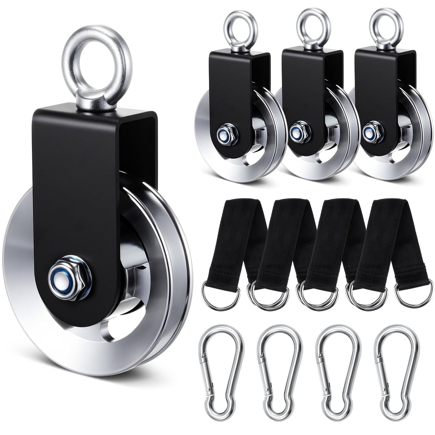 Soulchen 4 Pcs Aluminum Cable Pulley Wheel for Home Gym Pulley System 90mm Aluminum Alloy Gym Accessories for Smooth Gliding and Full-Body Workouts in Home(Silver)