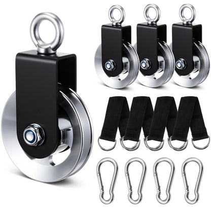 Soulchen 4 Pcs Aluminum Cable Pulley Wheel for Home Gym Pulley System 90mm Aluminum Alloy Gym Accessories for Smooth Gliding and Full-Body Workouts in Home(Silver)