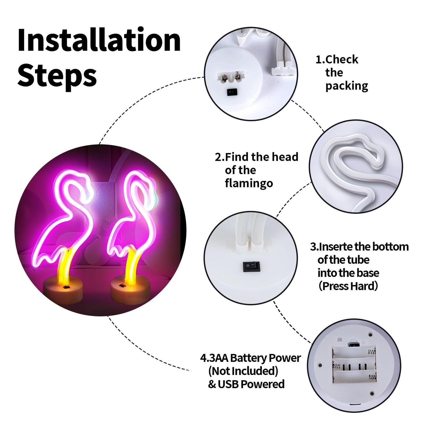 BRIGHTDECK 2 Pack Flamingo Neon Signs, LED Pink Flamingo Neon Sign Battery Operated or USB Powered Decoration Lamp, Flamingo Lights Decor for Bedroom, Wedding, Party, Pink Room Decor