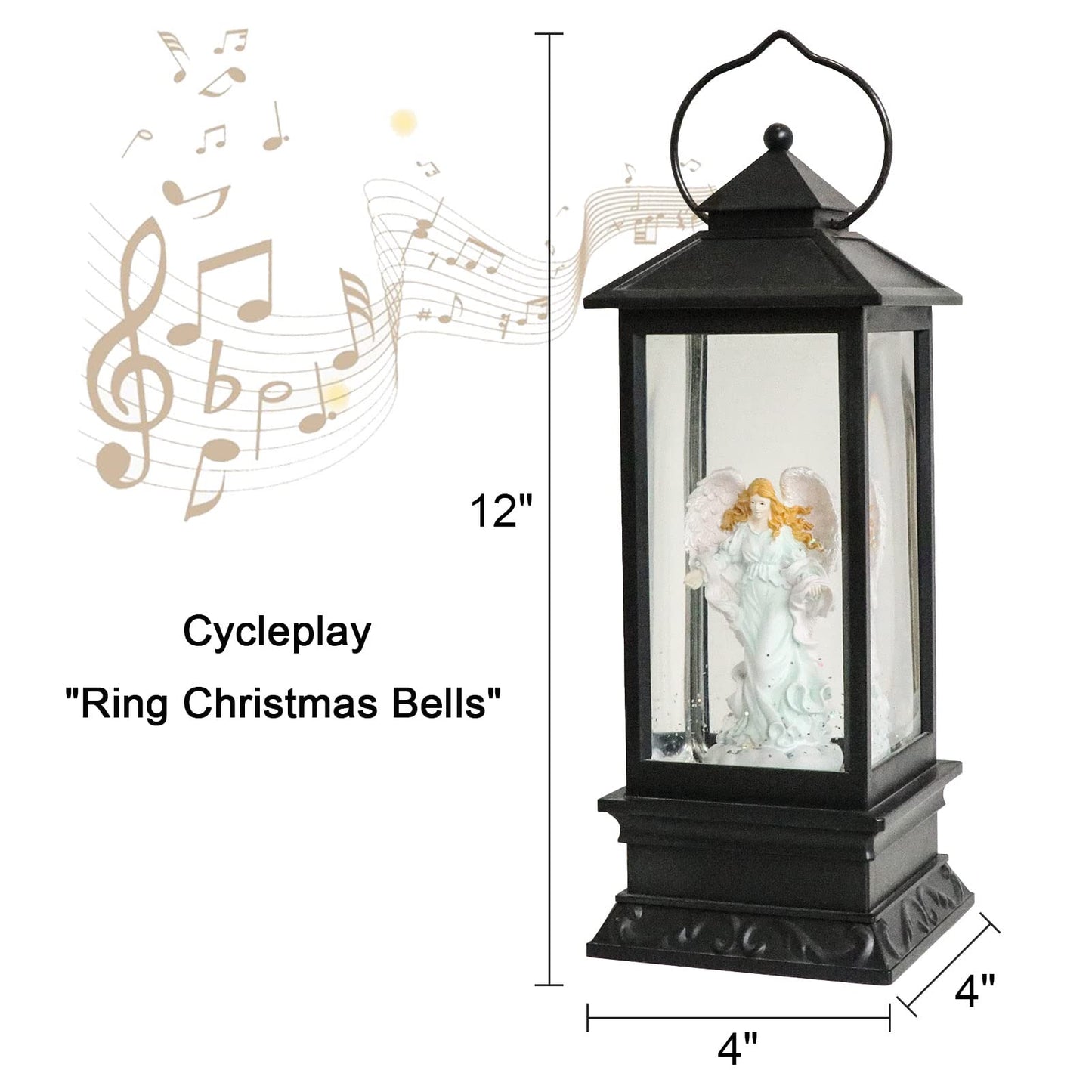 Eldnacele Musical Singing and Lighted Plug-in & Battery Operated Lighted Christmas Water Glittering Snowing Globe Christians Church Lantern for Home Decoration Angel