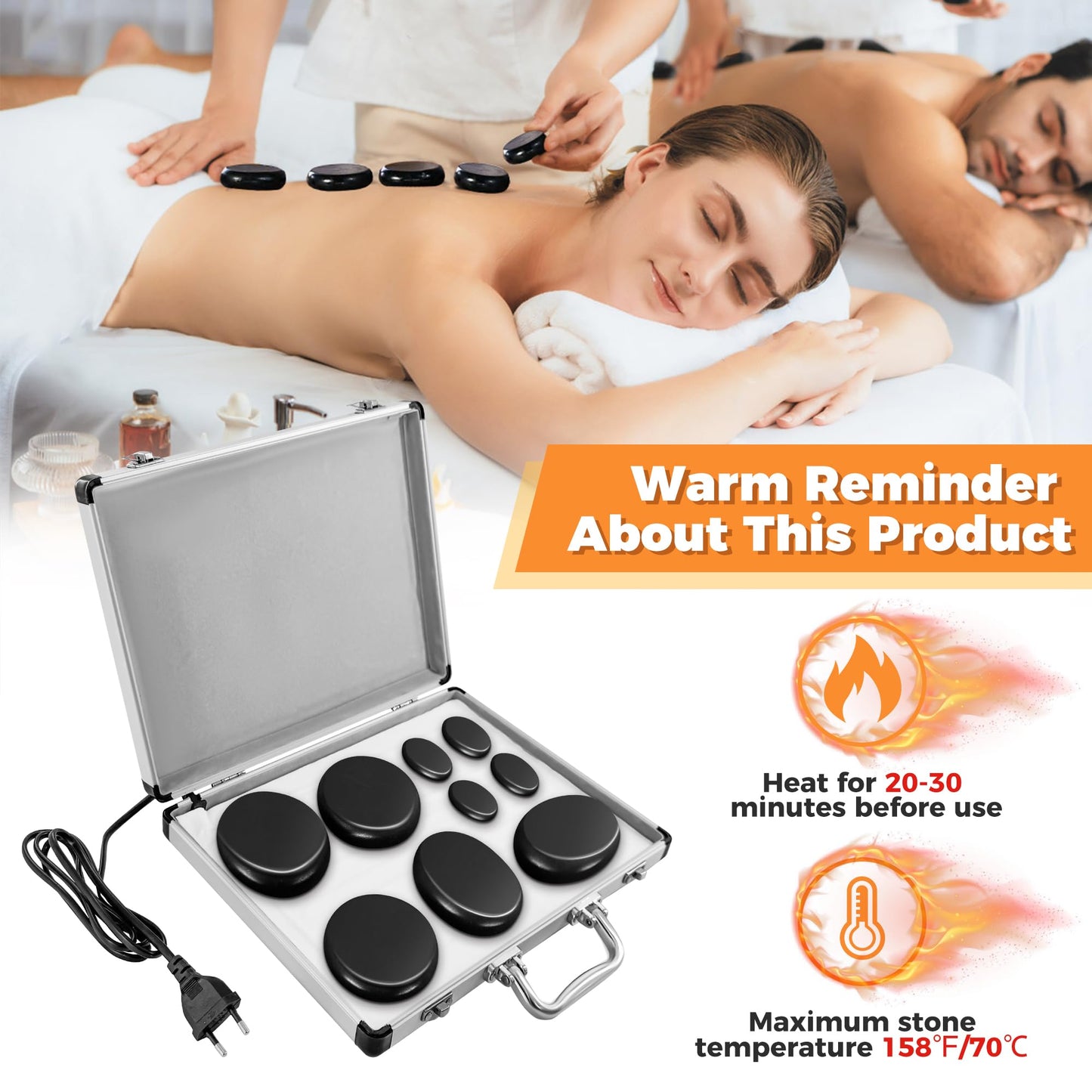 Loyala Hot Stone Massage Set, Portable Hot Stones Massage Warmer Kit with Heating Box, Hot Rocks Basalt Stones with Heater for Home Spa Warming Therapy Relaxing (Black, 9 Pcs)