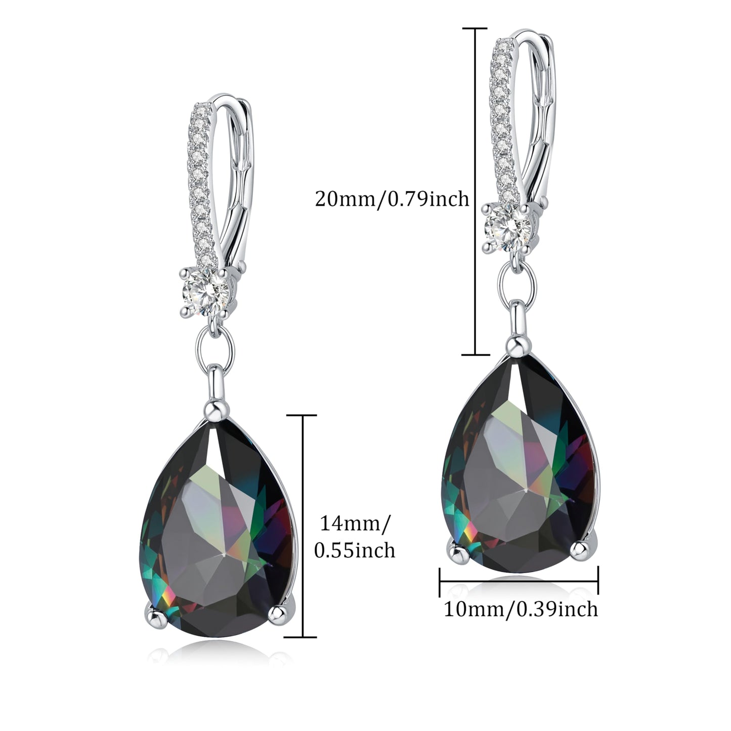 BAMIKI Sterling Silver Teardrop Leverback Dangle Earrings for Women Hypoallergenic, 10×14mm Pear Emarald Birthstone Green Cubic Zircon Drop Earrings Trendy Jewelry Gifts for Wife Daughter Mother