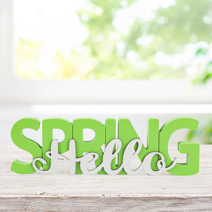 COCHIE Wooden Hello Spring Sign, Spring Decorations for Home, Office, Shelf, Mantel, Indoor, Wood Spring Decor, Spring Table Top Party Decoration (Hello Spring)