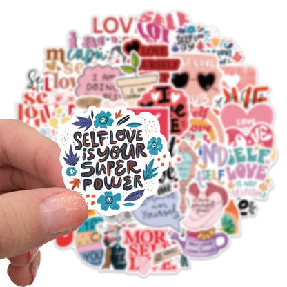 50 PCS Self love Stickers Love Yourself Sticker Self Care Self-approval Decals for Journaling Laptop Scrapbook Water Bottles Guitar Suitcase Waterproof Vinyl Gifts for Women Girl Kids Teens (Selflove)