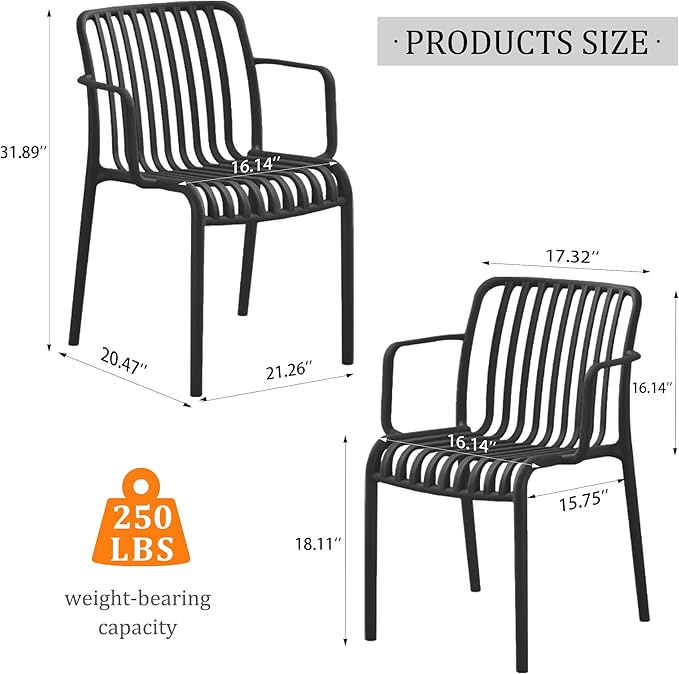 Patio Chairs Set of 4, All-Weather Stackable Outdoor Dining Chairs with Curved Back, Patio Dining Chairs for Patio, Deck, Porch, Backyard, Restaurant, Cafe, Black