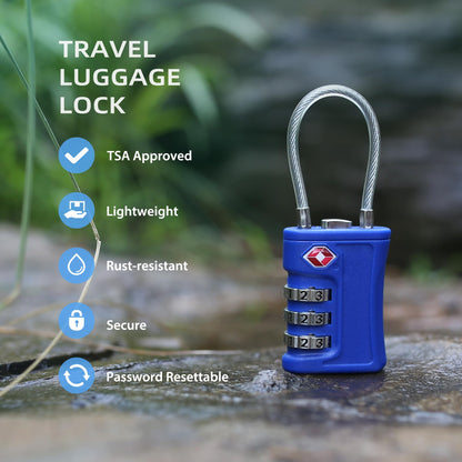 UP Security Luggage Locks TSA Approved 2 Pack, Small Padlock Combination, TSA Locks for Luggage, Travel Combo Padlock with Code, for Suitcase, Backpack Zipper, Locker, Gun Case (Black+Blue)