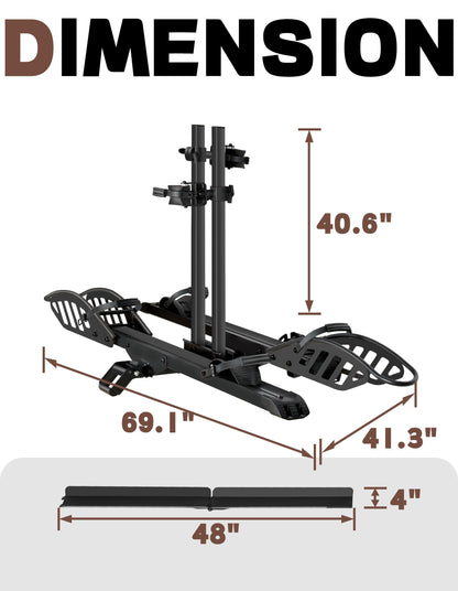 Young Electric E-Bike Rack with Ramp, Hitch 2 Bike Rack, 200 lbs Capacity Electric Bike Carrier, Foldable Platform Mount for Cars, Trucks, SUVs, Minivans, Up to 5-Inch Fat Tire for 2'' Receiver