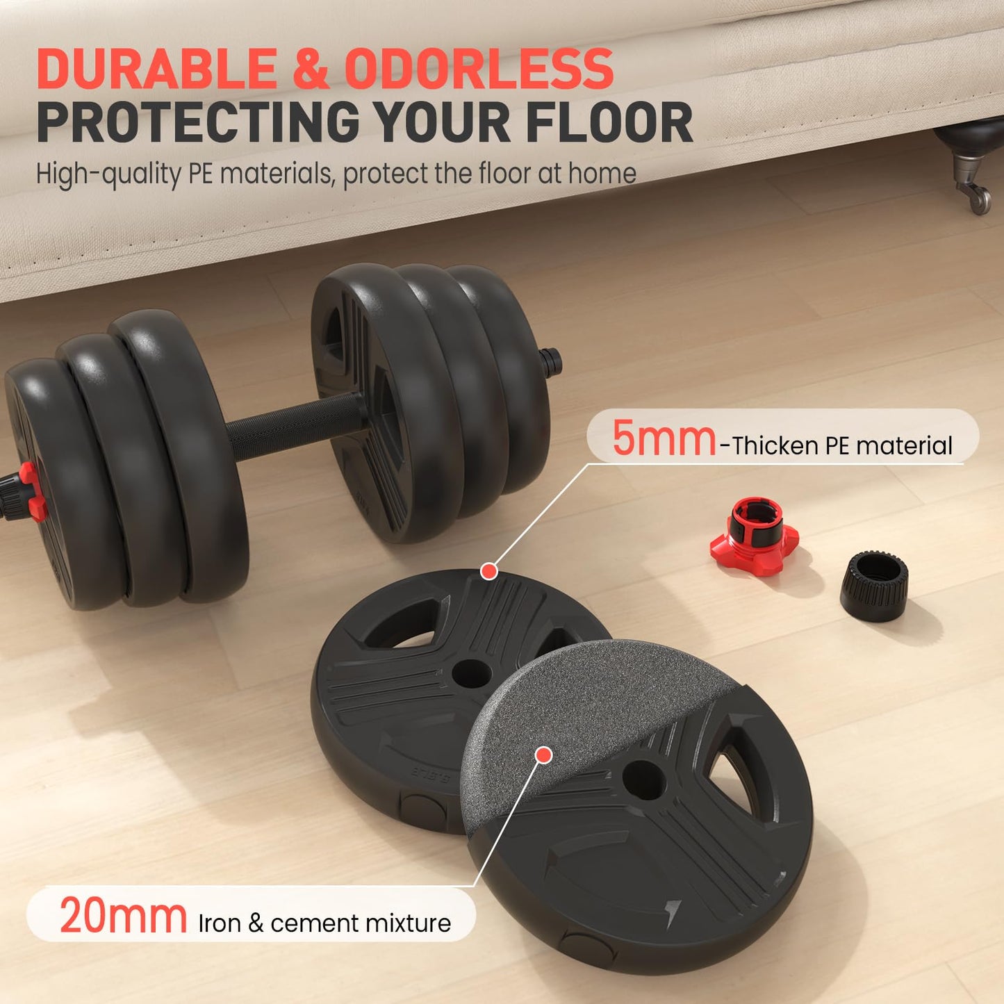 Adjustable Dumbbells, 20/30/40/55/60/70/80/90lbs Free Weights Dumbbells Convertible 2 or 3 in 1 Set Used as Barbell, Kettlebells, A Pair of Lightweight for Home Gym