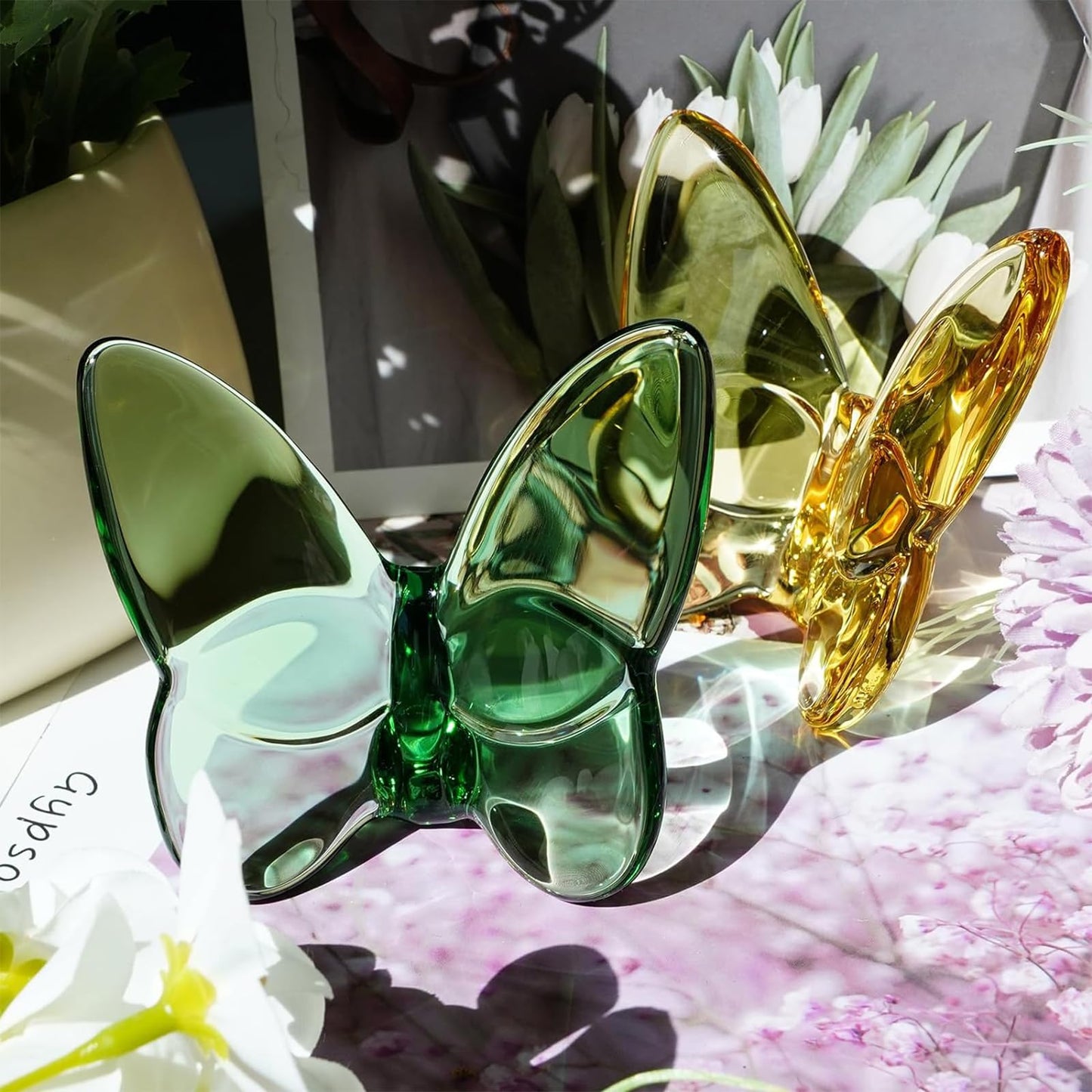 Rotroyce Green Crystal Butterfly Figurine Ornament, Handmade Glass Animal Collectible for Home/Wedding/Christmas Decor, Unique Gift for Collectors & Butterfly Enthusiasts