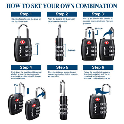 TSA Luggage Locks (4Pack) - 3 Digit Combination Padlocks - Approved Travel Lock for Suitcases & Baggage (Black)