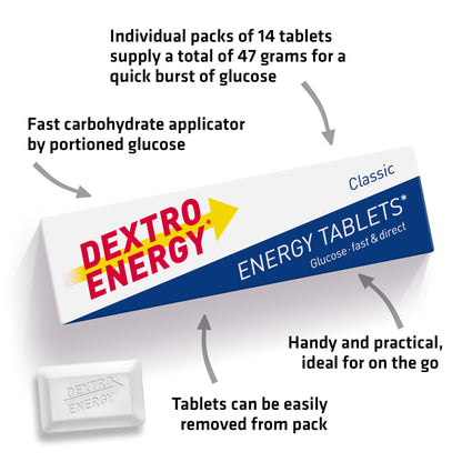 Dextro Energy Classic Tablets Fast Acting Carbohydrates For A Quick Burst Of Glucose Ideal On the Go Vegan 47g (Pack of 24)