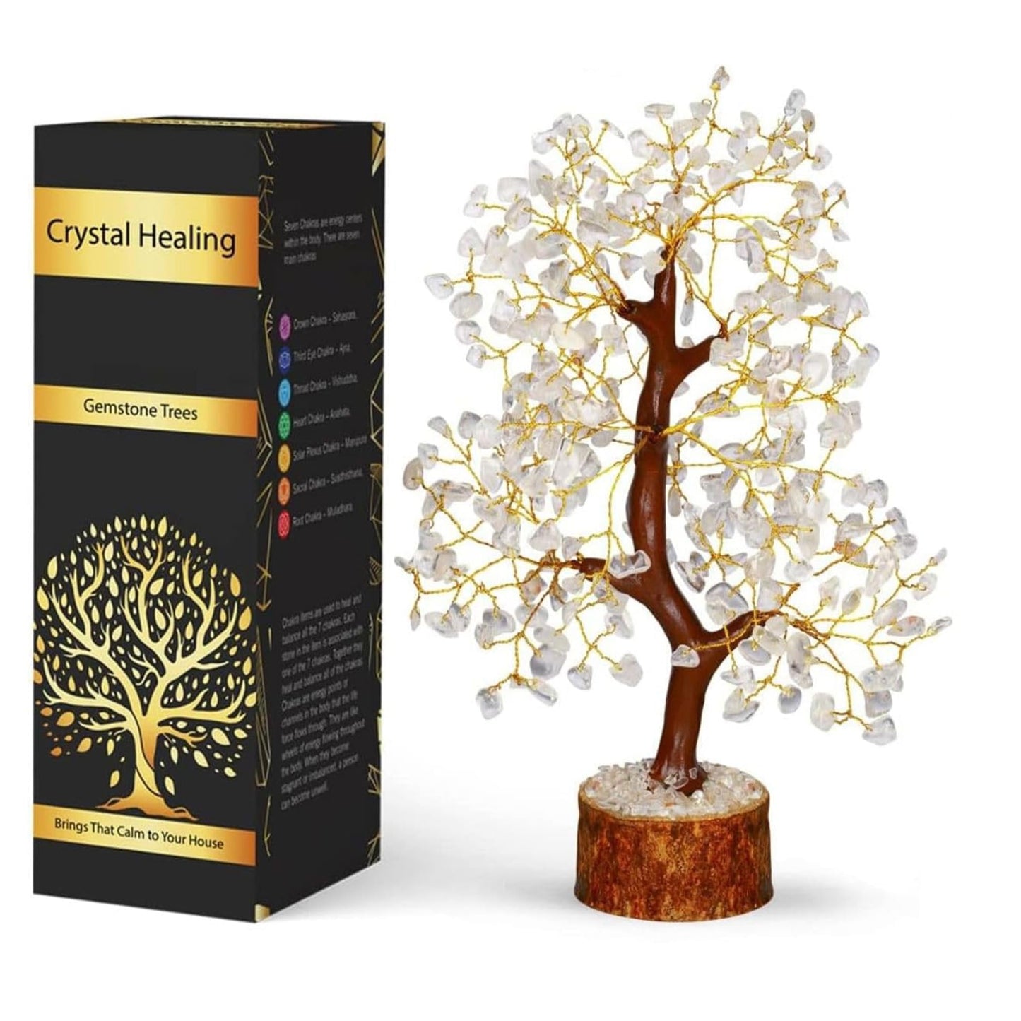 Clear Quartz Tree - Feng Shui Crystals and Stones - Gemstone Bonsai Tree - Good Luck Gems - Crystal Tree of Life - Spiritual Room Decor - Meditation Gifts - Spiritual Things