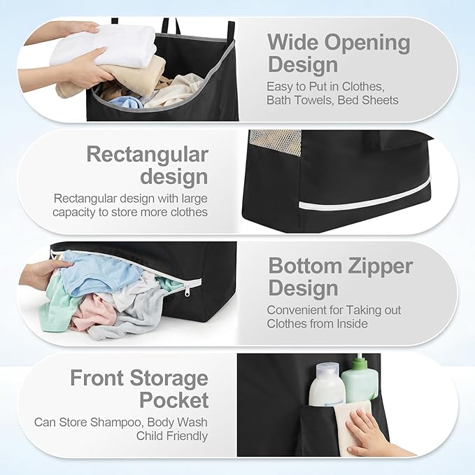 Hanging Laundry Hamper Bag, Extra Large Storage Space,