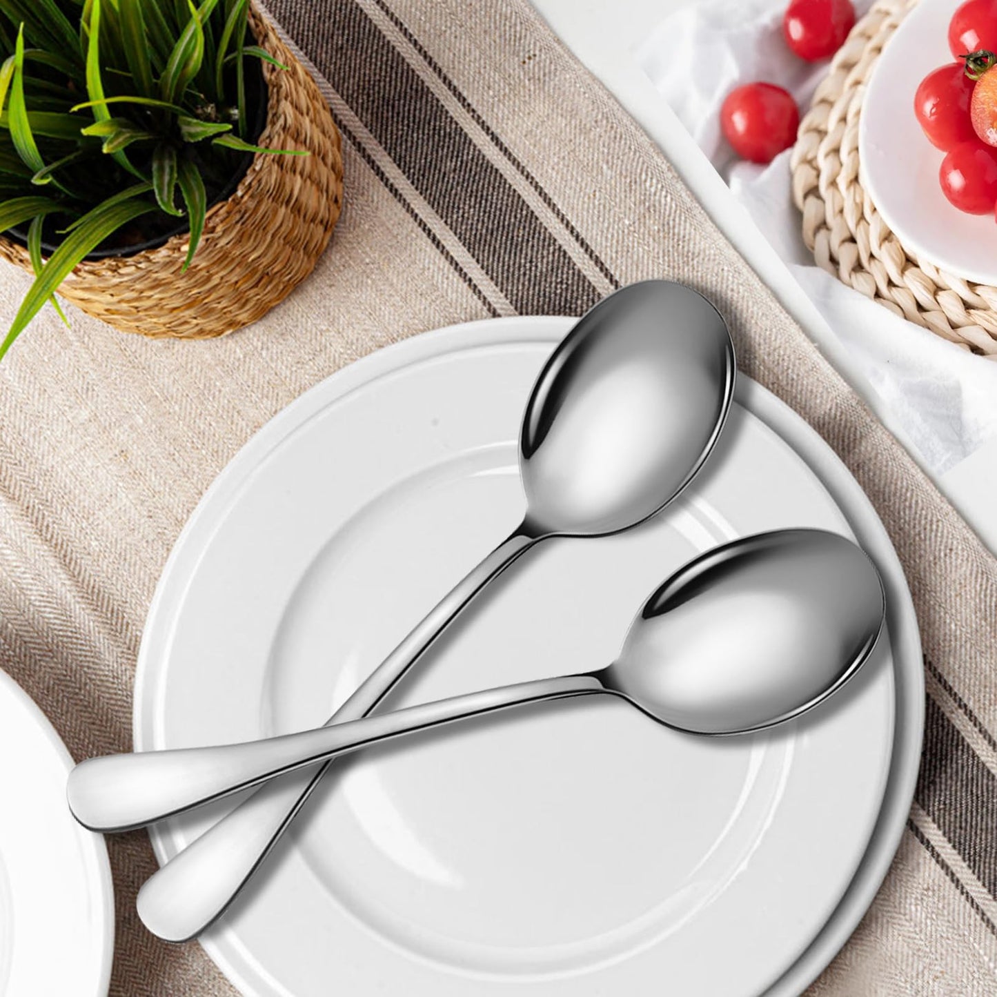 Keyoxy 4 Piece Stainless Steel Serving Spoons Set, 10-Inch, Includes 4 Large Spoons, for Parties/Kitchen/Buffet/Catering, Dishwasher Safe,