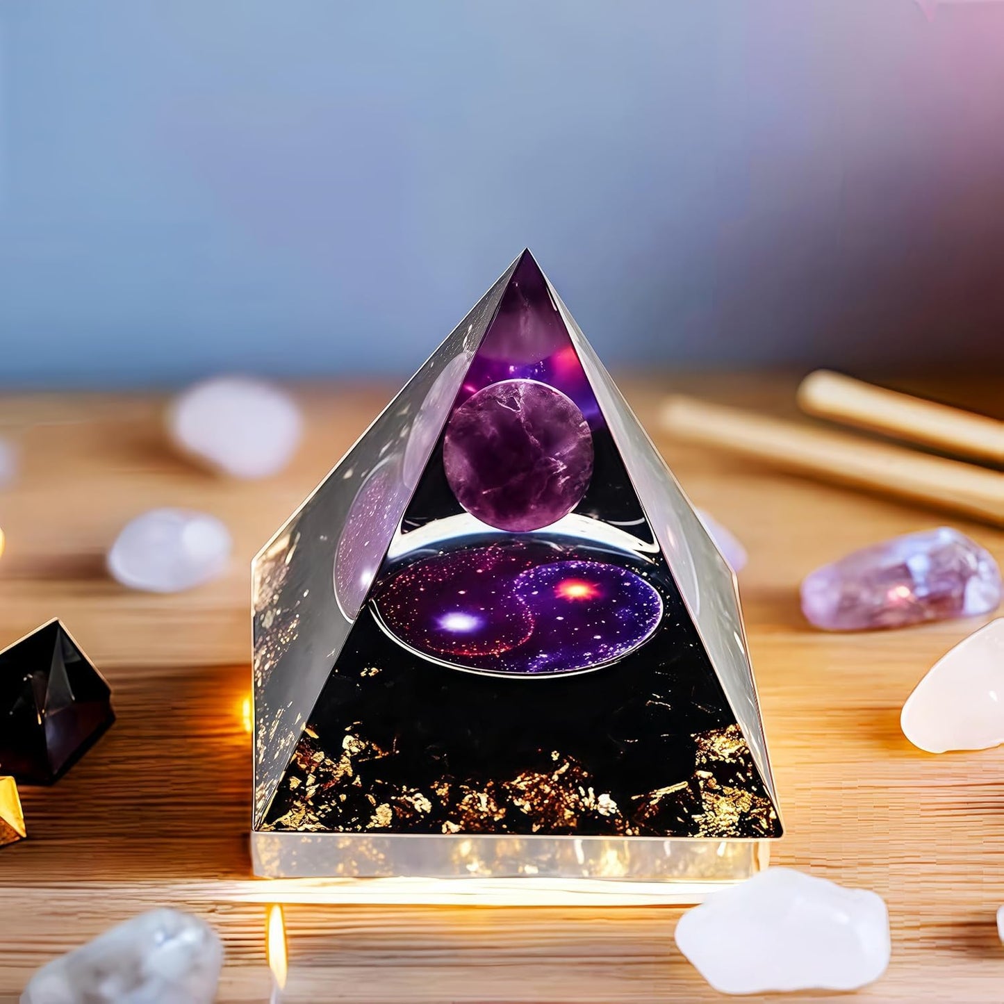 EternalOrgone Orgone Pyramid for Positive Energy, Orgonite Amethyst&Obsidian Healing Crystal Pyramids for Reduce Stress Chakra Reiki Healing Meditation Attracts Lucky and Success