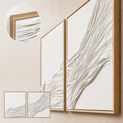 Artists' 3D Textured Wall Art Set of 2, Large White Beige Abstract Wall Decor, Handcrafted Fabric Textured Framed Artwork for Living Room Bedroom Office, Neutral Modern Boho Wall Art, 30x30 Inch x 2