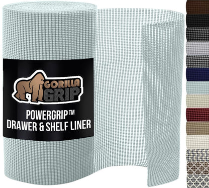 GORILLA GRIP powerGRIP Drawer Shelf and Cabinet Liner, Thick Strong Hold, Non-Adhesive Liners Protect Kitchen Cabinets and Cupboard, Bathroom Drawers, Easy Install, Breathable Mat, 12" x10', Beige