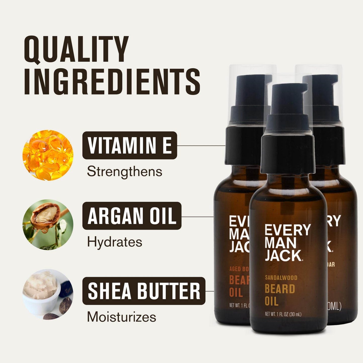 Every Man Jack Men's Beard Oil - Aged Bourbon Fragrance - Deeply Moisturizes and Softens Your Beard and Adds a Natural Shine - Naturally Derived with Shea Butter and Argan Oil - 1 fl oz
