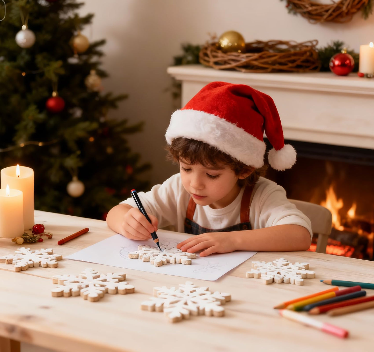 HOUÍSM 24PCS Wooden Snowflake Ornaments, White Hanging Decorations for Christmas Tree, Snowflake Christmas Ornaments Wood for Crafts 3inch