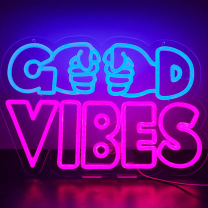 qbanziou Good Vibes Neon Signs for Wall Decor，Led Neon Light for Man Cave、Bedroom、Garage，Christmas Birthday Party Gifts