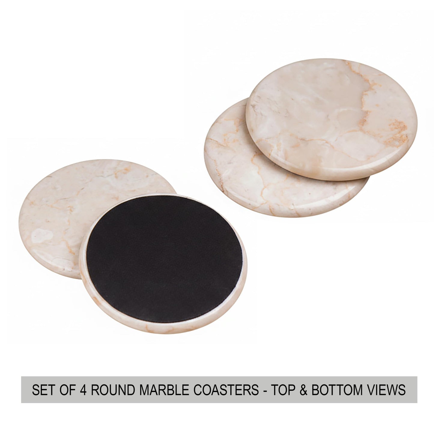 Creative Home Natural Champagne Marble Drink Coasters Set for Table Protection, Luxury Stone Beverage Coasters for Coffee Table, Kitchen, Dining Room and Bar