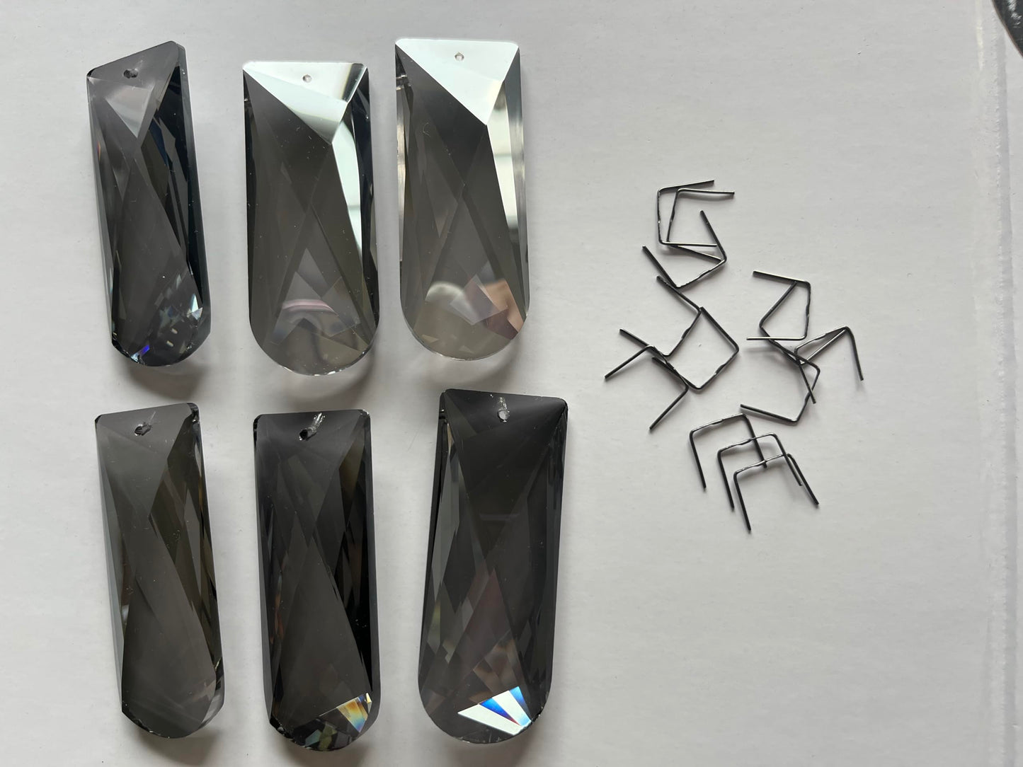 6 Pieces K9 Smoke Gray Replacement Crystal for Crystals Chandelier Metal Clip Crystal Strips Replacement Prisms Pendant 3" x 1.18"