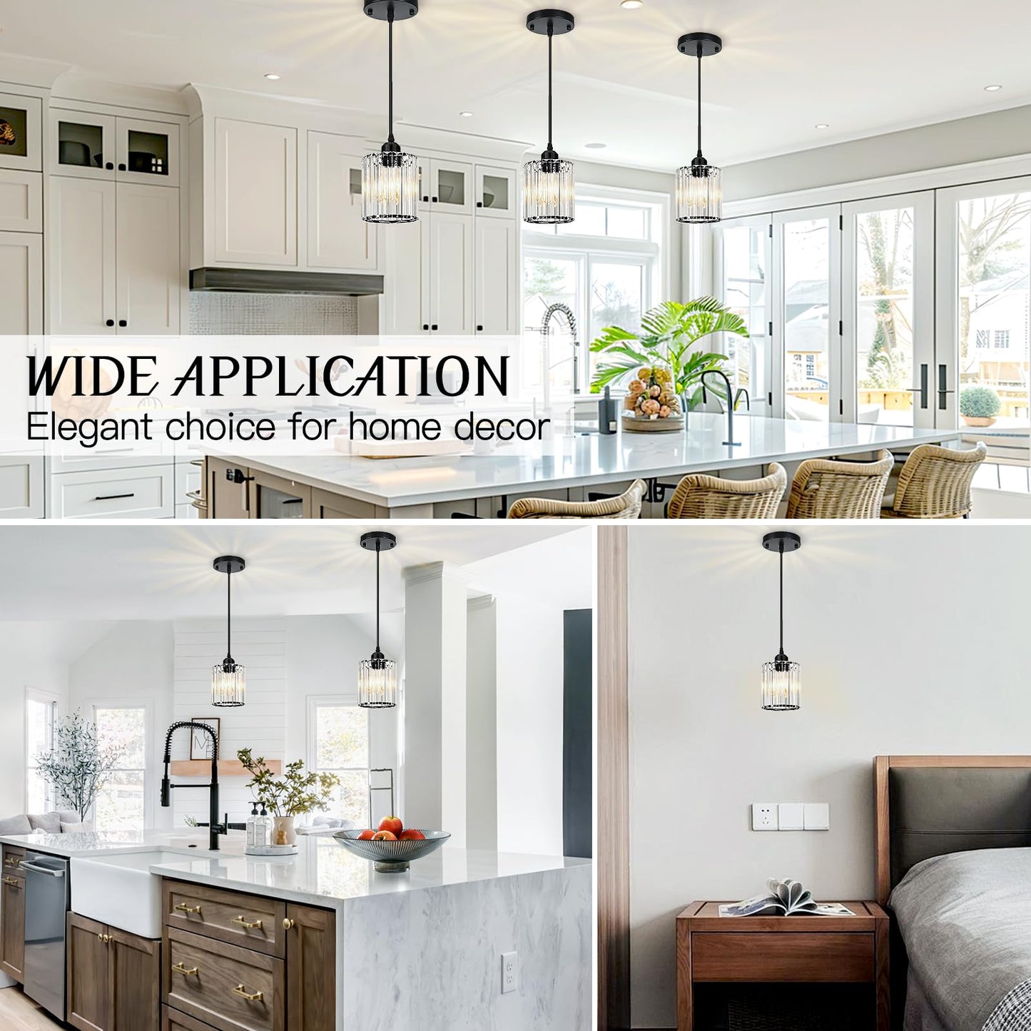 WKWKTOTO 1-Piece Pendant Lights Kitchen Island, Elegant Modern Island Lights for Kitchen with Crystal Glass – Luxury Kitchen Hanging Light for Kitchen Island, Dining Table, Entryway, Restaurant