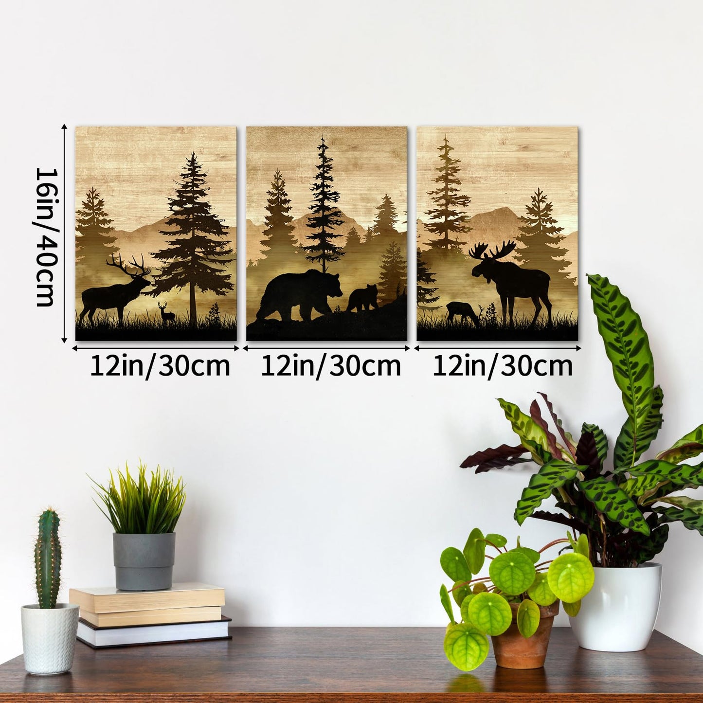 LyerArtork Cabin Decor Bear Moose Deer Canva Wall Art Animal Pictures Brown Woodland Rustic Farmhouse Wall Decor for Living Room Bathroom Bedroom 12x16inchx3 Pieces