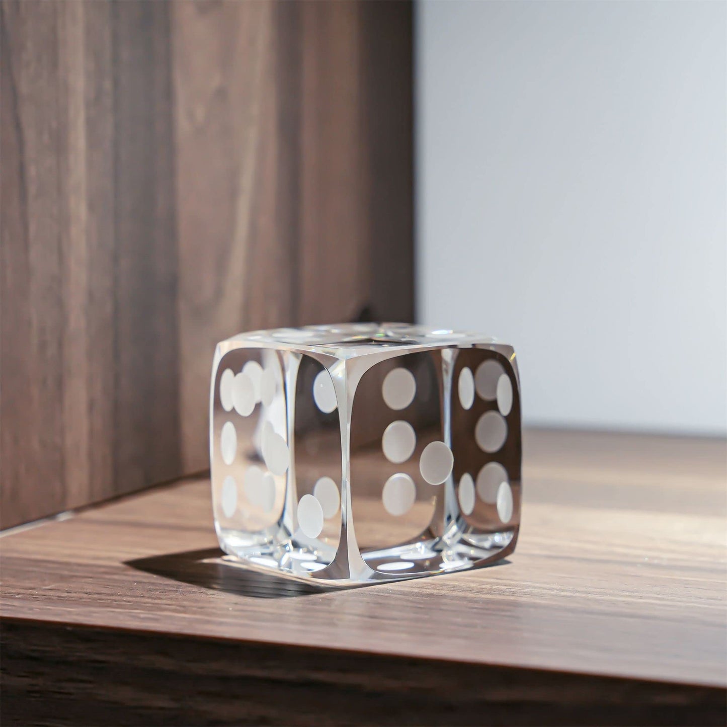QFkris 2" Glass Polyhedral Dice Block Paperweight Decorative 3D Laser Etched Clear Crystal Art Cube Figurines Collectibles,Clear
