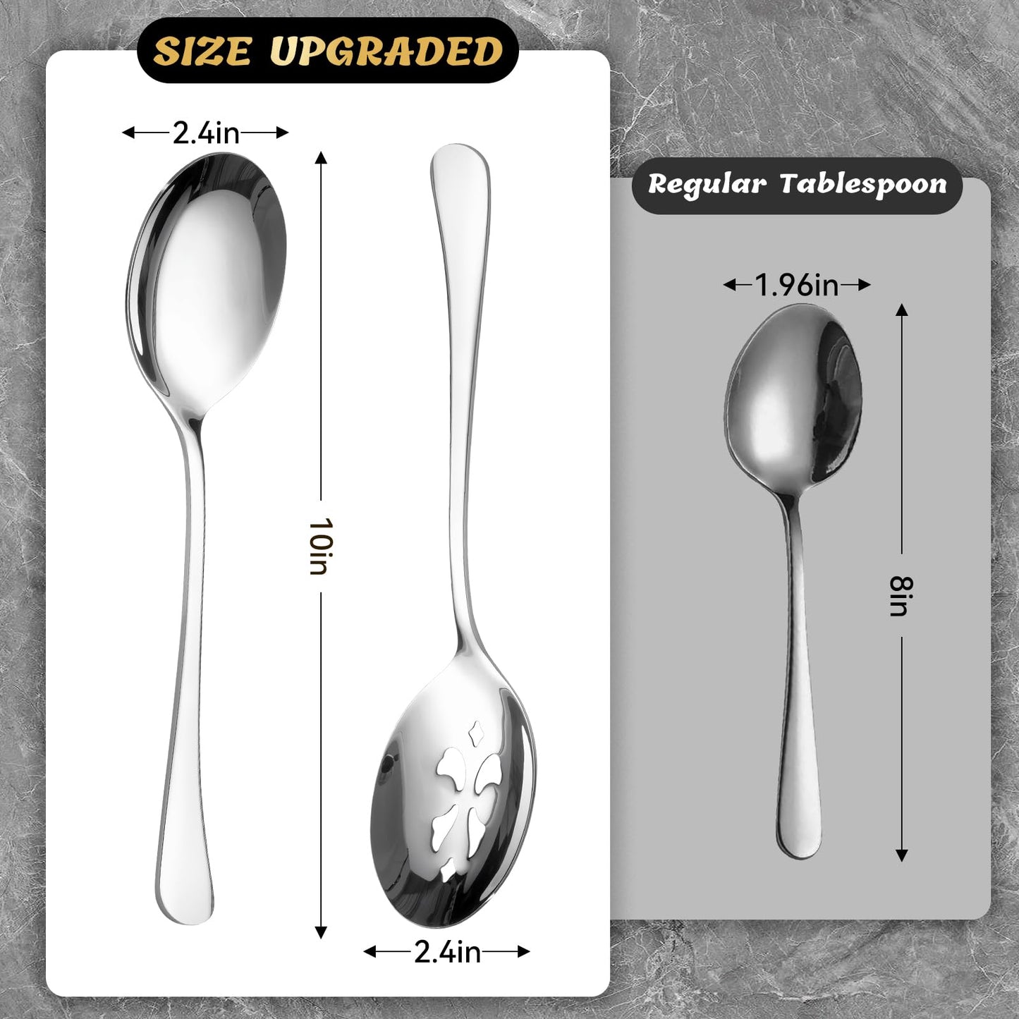 Keyoxy 4 Piece Stainless Steel Serving Spoon Set - 2 Large, 2 Slotted,Dishwasher Safe,10-Inch, for Parties/Kitchen/Buffet/Catering