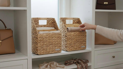 Wicker Hanging Storage Basket (10,5"Lx6,5"Wx13"H), Set of 2 Wall Baskets, Water Hyacinth Baskets, Wall Decor Hyacinth Basket Hanging for Organizing Files, Mails, Books, Magazine,...