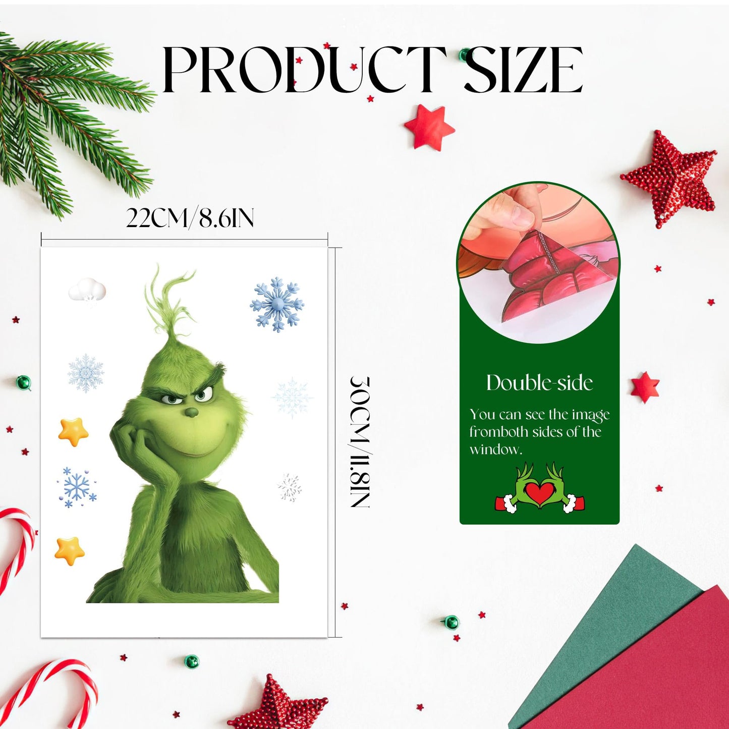 SUNWISHA Christmas Window Clings 10 PCS Reusable Double Sided Static Christmas Stickers Indoor Decor