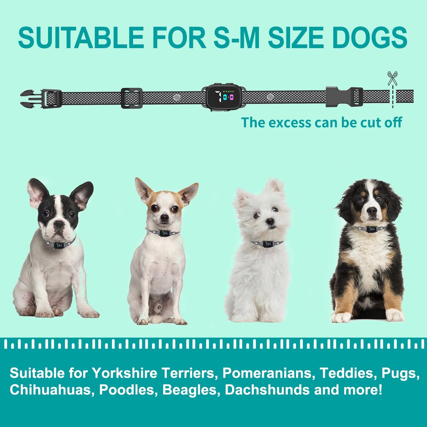 RICIVI Anti-Bark Collar for Small Dogs, No Shock Anti Barking Collars with 7 Sensitivities, 3 Adjustable Modes Beep & Vibration, IP67 Waterproof - Effective & Humane Small Dogs Bark Collar, Dark Black