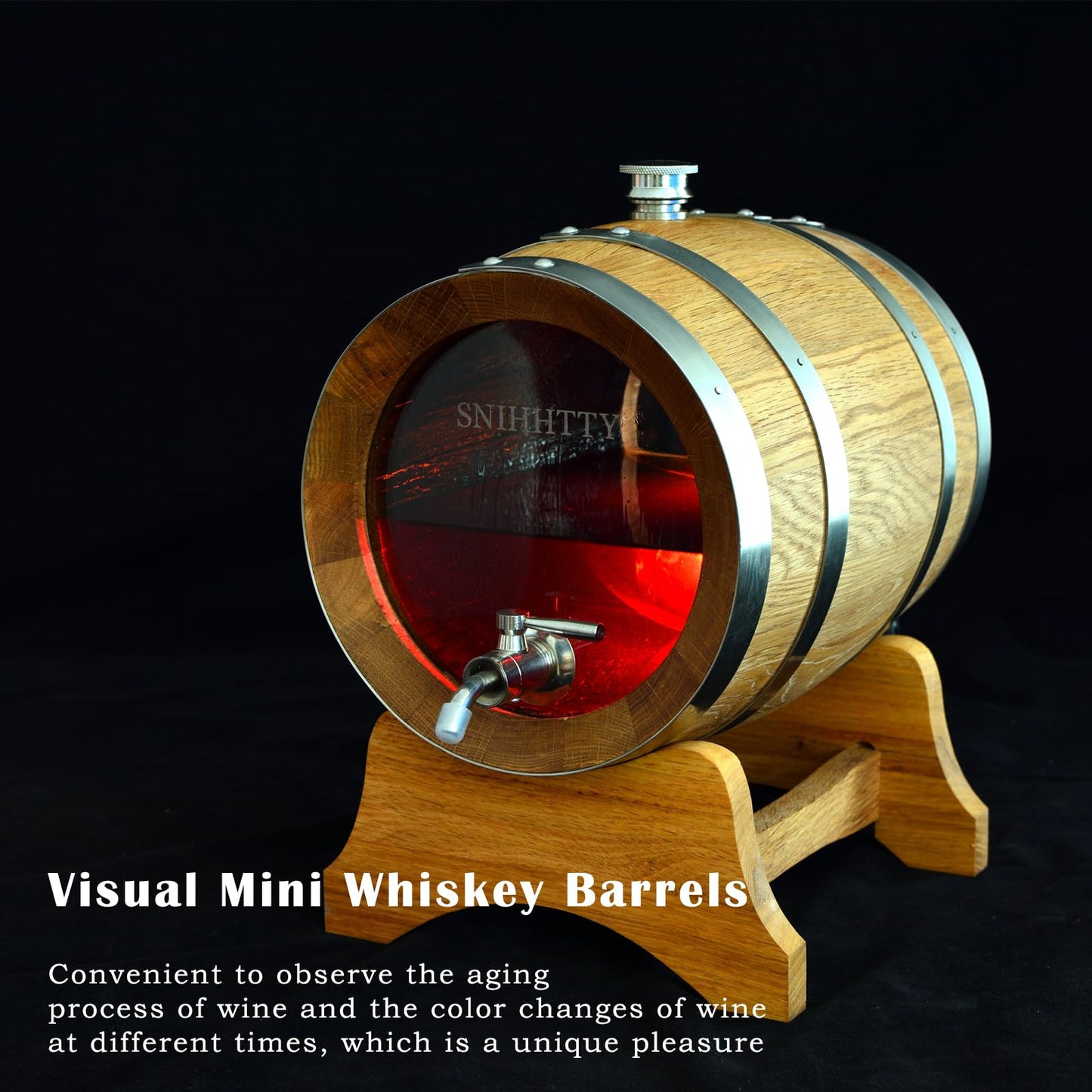 1.5 Liter Visualized Oak Aging Barrel with Stand, Bung & Spigot, Wooden Mini Whiskey Barrel - Charred Oak Barrels for Aging Brandy, Bourbon, Cocktails, Rum, Tequila, Mead Wine, Gin