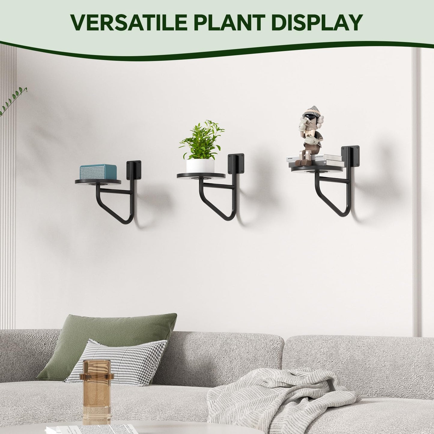 IMAGOA Wall Plant Holder, Metal Wall Planters for Indoor Plants Wall Mounted Plant Holder Hanging Planters Window Plant Shelves Plant Hanger for Home Decor Living Room, Office, Outdoor (3 Pack)