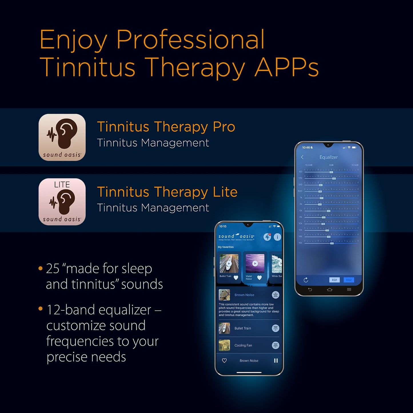 Sound Oasis® Bluetooth® Tinnitus Sound Therapy System® - Sleep Better, Manage and Mask Tinnitus, 25 Built-in Sounds for Tinnitus Relief, 12-Hour Sound Duration